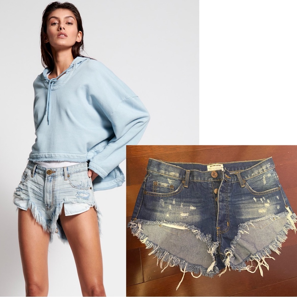 One Teaspoon Rollers denim shorts - US 27 - low rise, dark wash, distressed